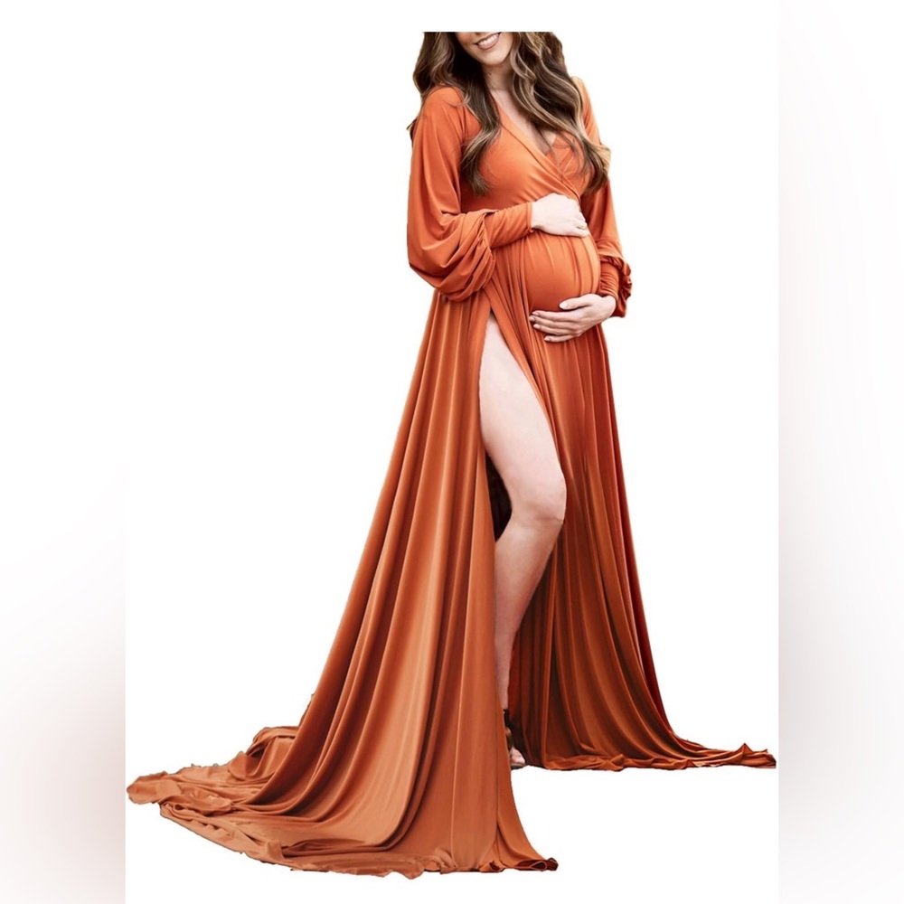 Chic Orange Maxi Maternity Dress